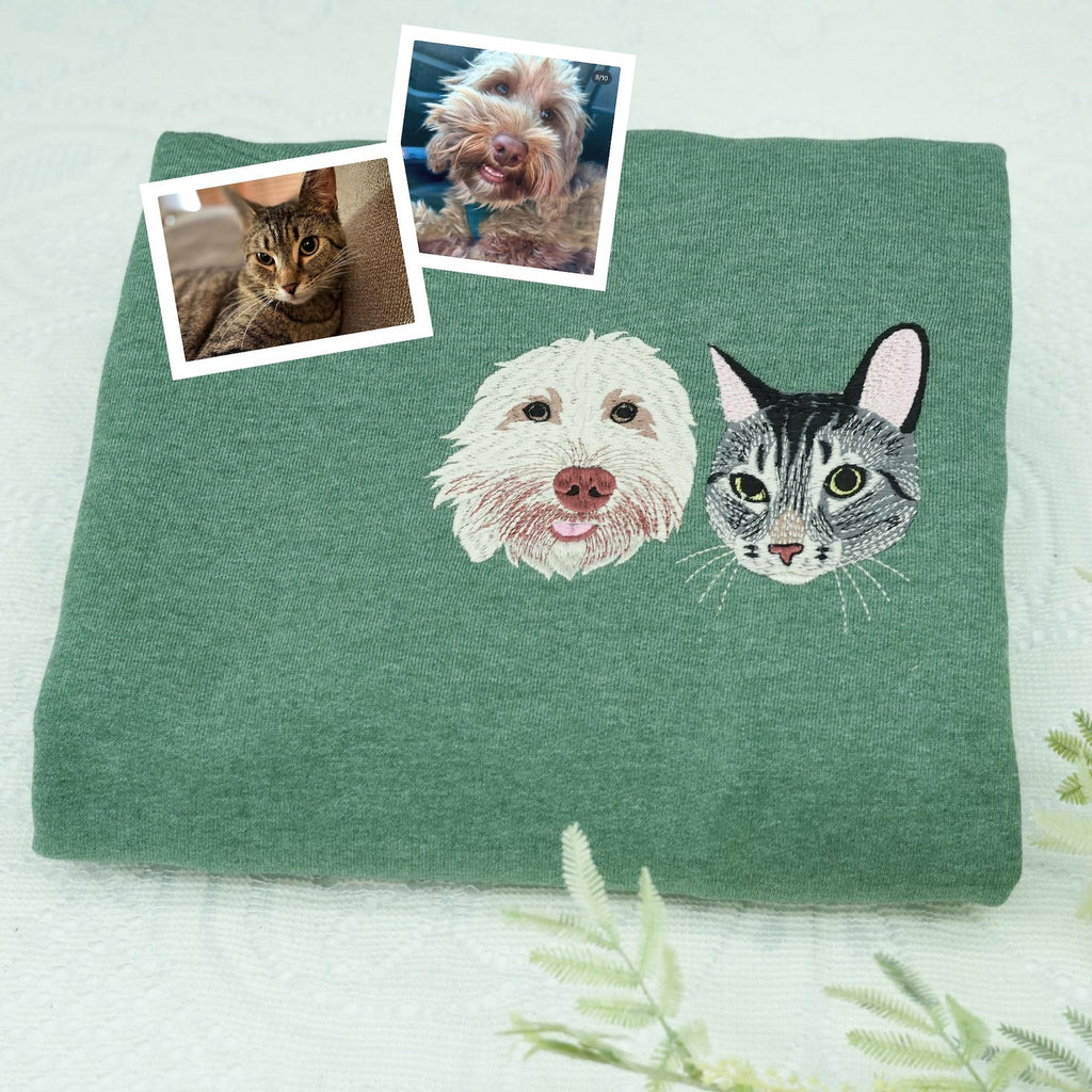 Personalisiertes Sweatshirt mit gesticktem Hundegesicht – Haustierporträt nach Foto, Hunde- & Katzenpullover, Haustier-Gedenkgeschenk für Mama