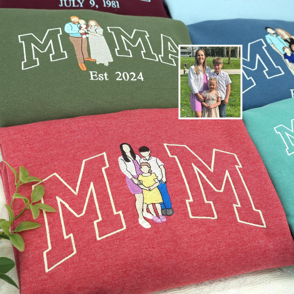 Carry Their Love, Wear Their Faces – Personalized Mama Sweatshirt & Hoodie – Custom Embroidered Kids Portrait Crewneck