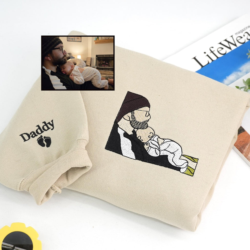 👨‍👦 Neue Papa-Erinnerungen – Besticktes Sweatshirt & Hoodie für Vater & Kind, Personalisiertes Fotogeschenk für Papa