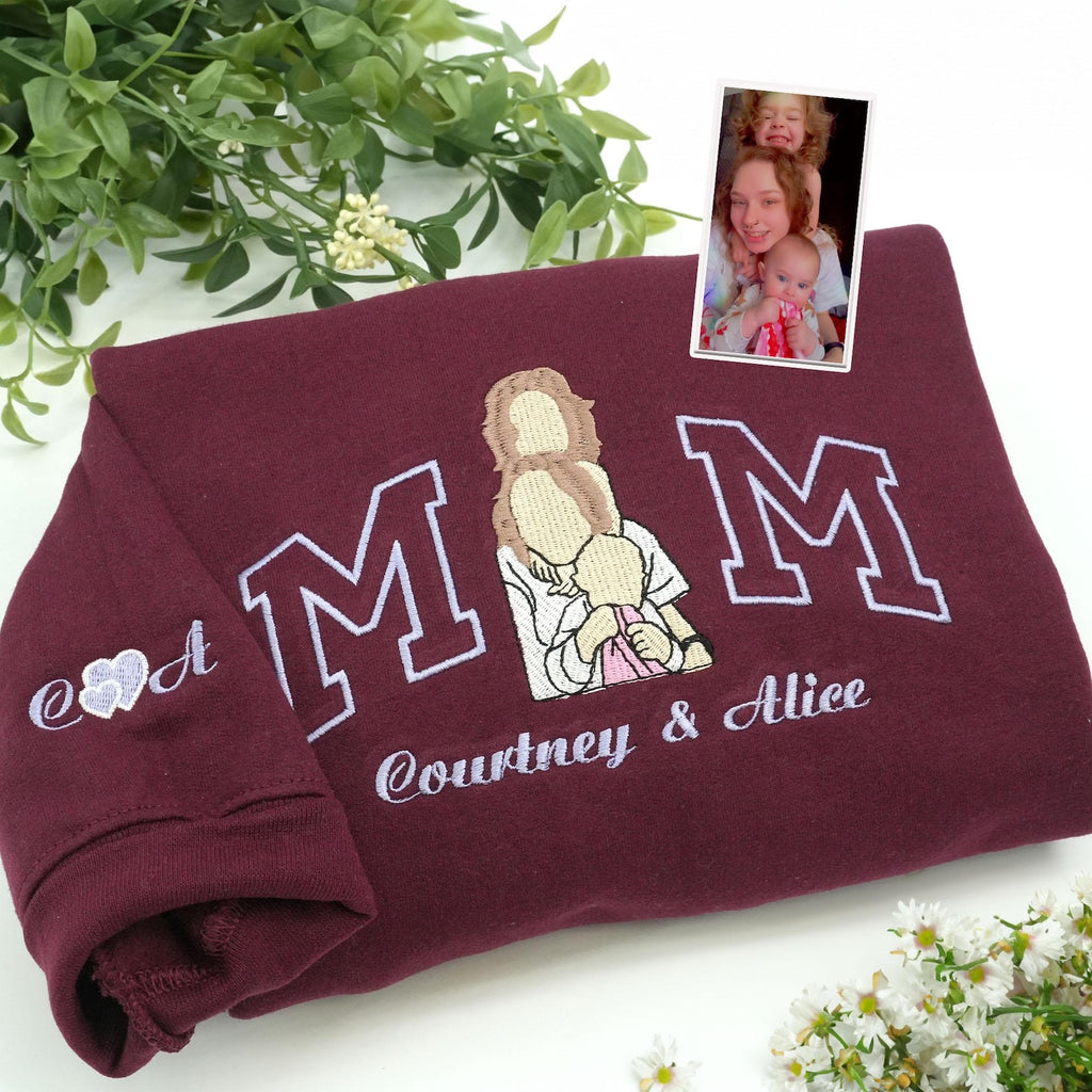Carry Their Love, Wear Their Faces – Personalized Mama Sweatshirt & Hoodie – Custom Embroidered Kids Portrait Crewneck