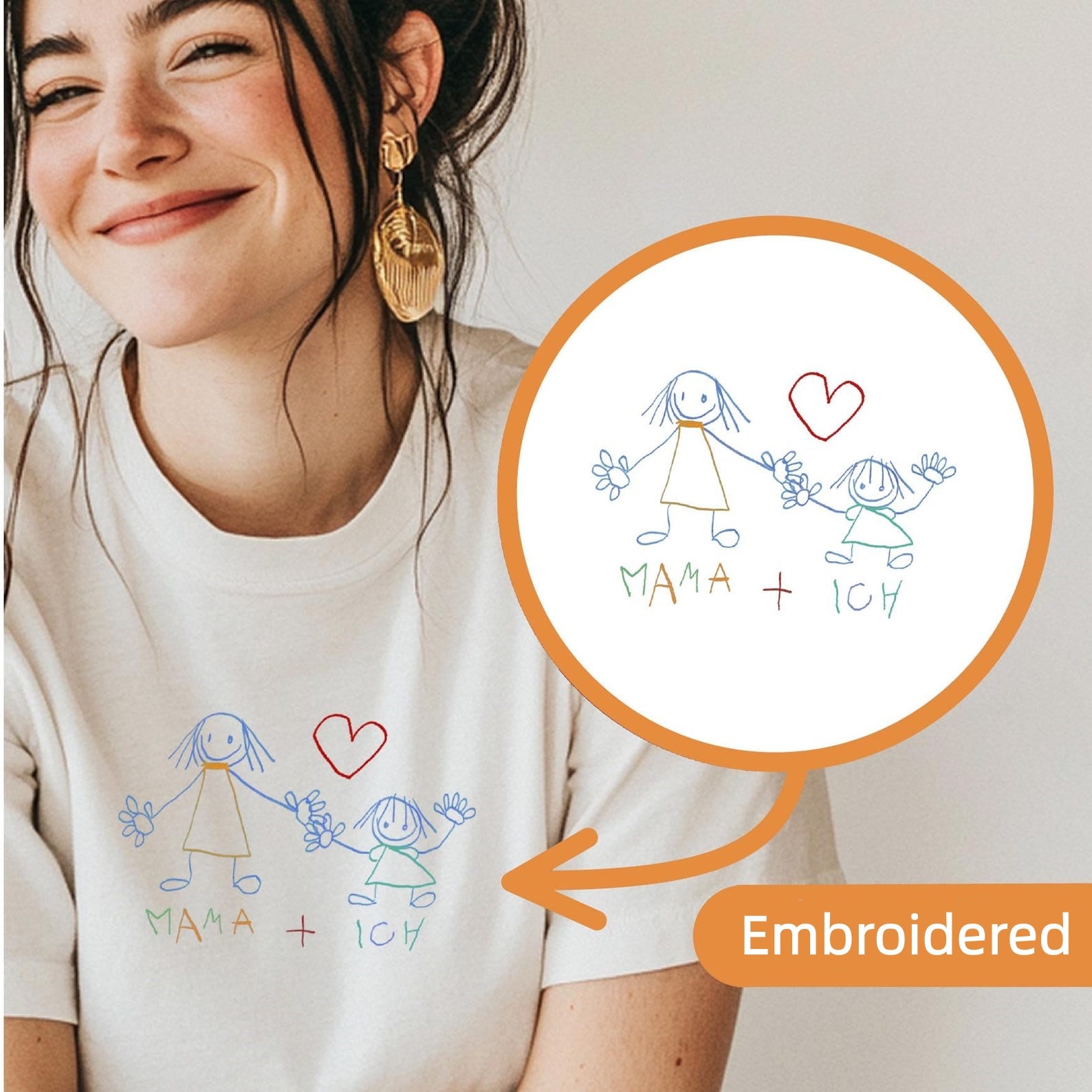 Personalized Children’s Drawing Embroidered T-Shirt, Sweatshirt & Hoodie – Custom Kids’ Art Design