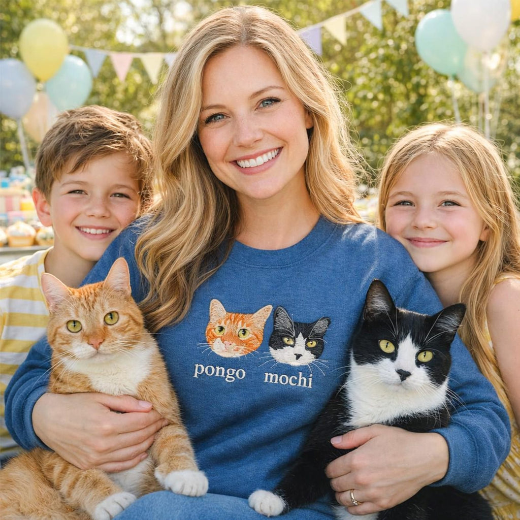 Personalisiertes Sweatshirt mit gesticktem Hundegesicht – Haustierporträt nach Foto, Hunde- & Katzenpullover, Haustier-Gedenkgeschenk für Mama