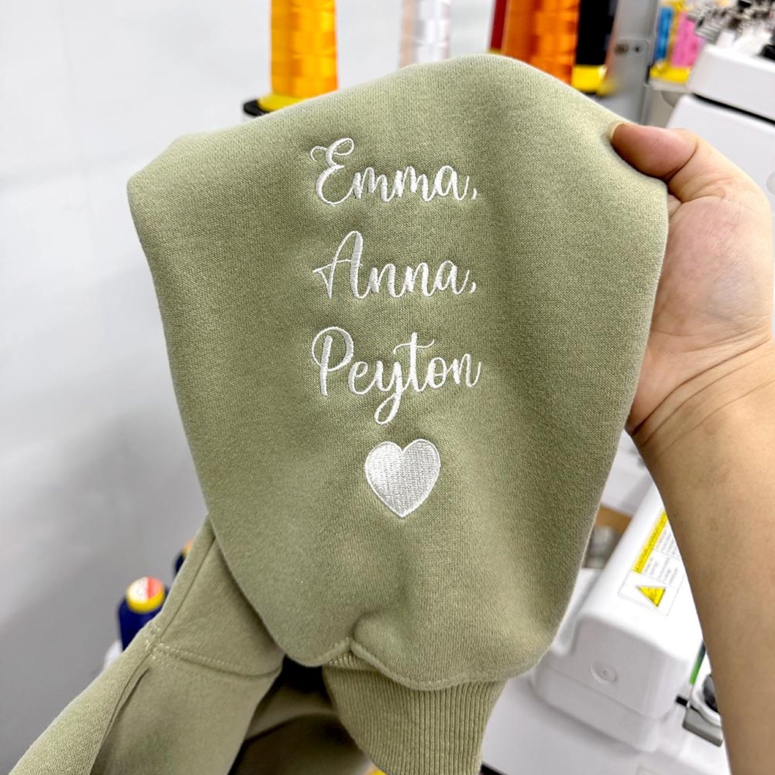 Custom Embroidered Mom Sweatshirt – Personalized Photo Portrait Hoodie with Kids’ Names on Sleeve