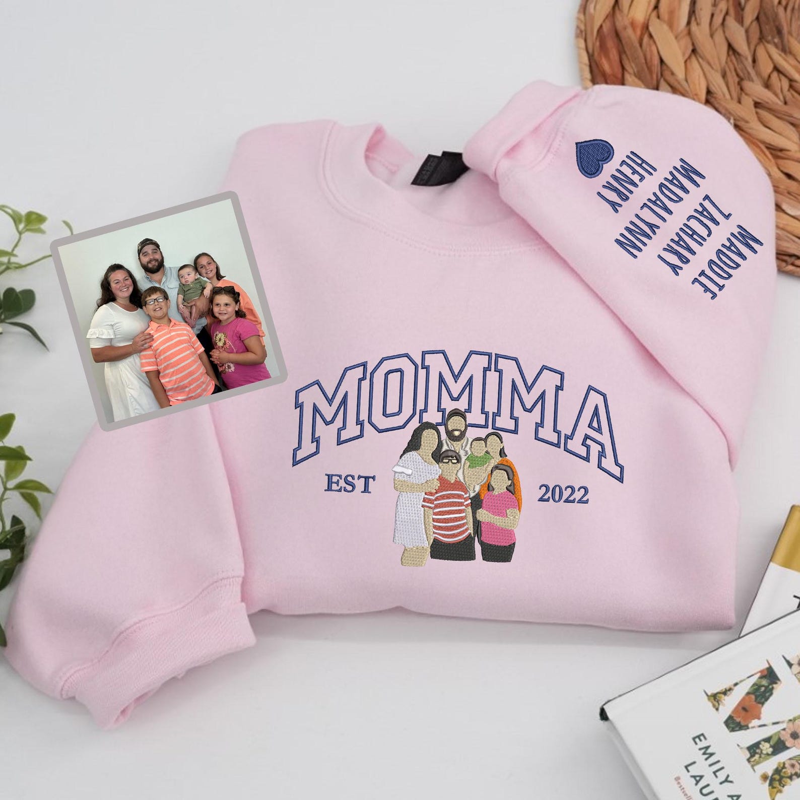 Custom Embroidered Mom Sweatshirt – Personalized Photo Portrait Hoodie, Perfect Gift for Mom