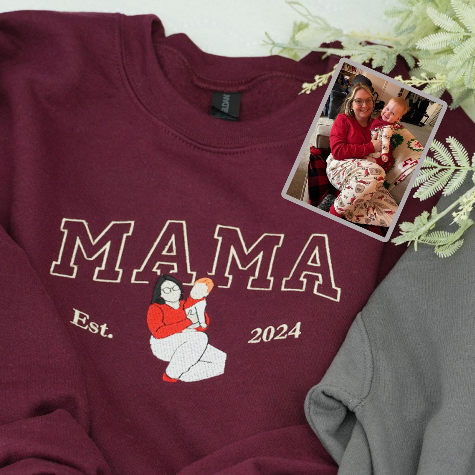 Custom Embroidered Mom Sweatshirt – Personalized Photo Portrait Hoodie, Perfect Gift for Mom