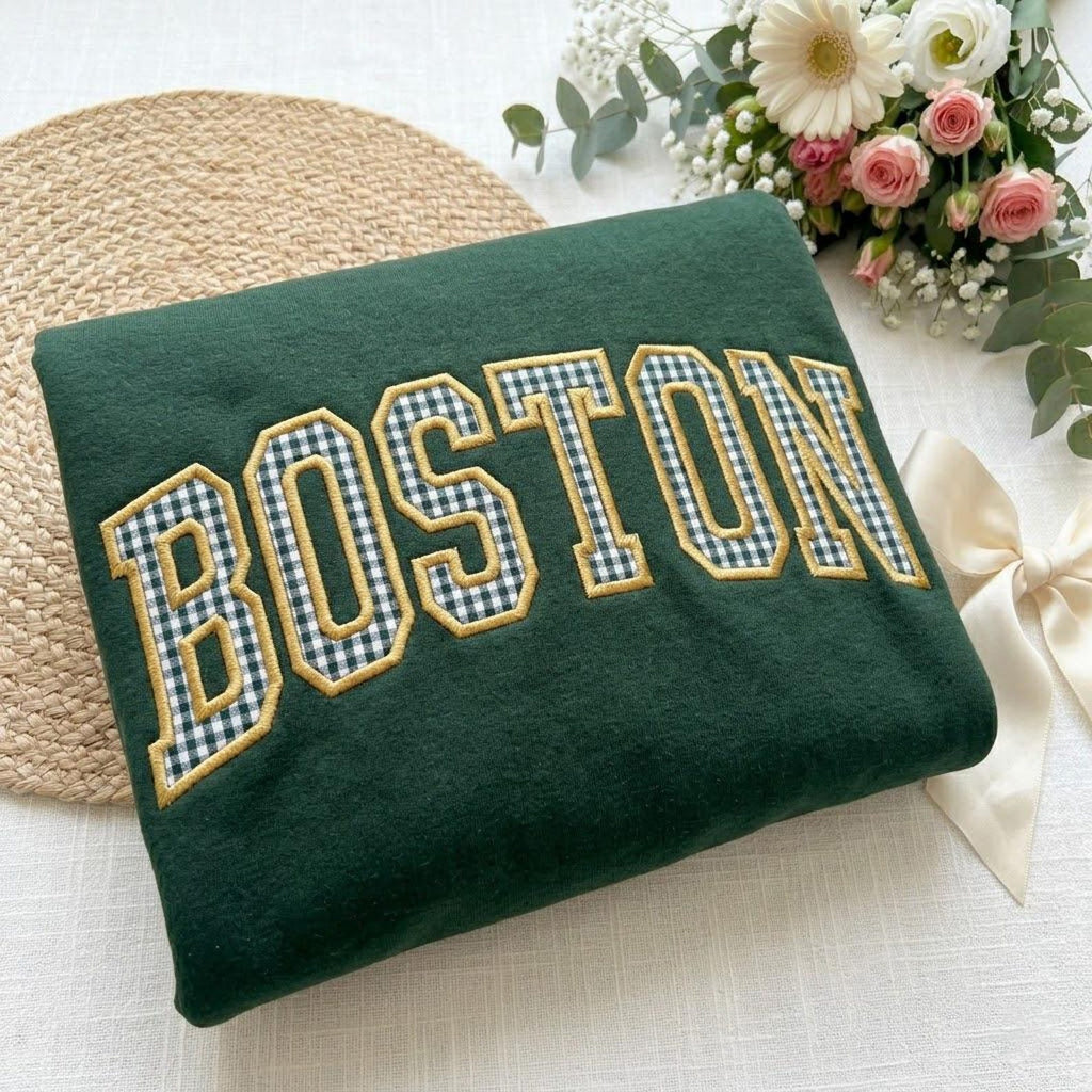 Embroidered Custom Varsity Letter Sweatshirt – College Patchwork, University Applique Tee, Game Day Outfit & Personalized Gift