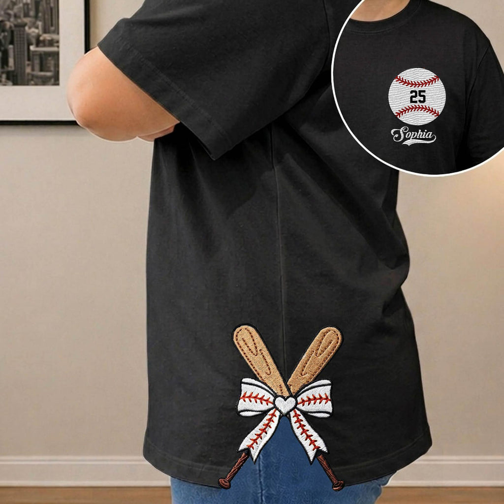 Personalized Baseball Side Bow Cut-Out Sweatshirt – Custom Name & Number, Cute Coquette Bow Design
