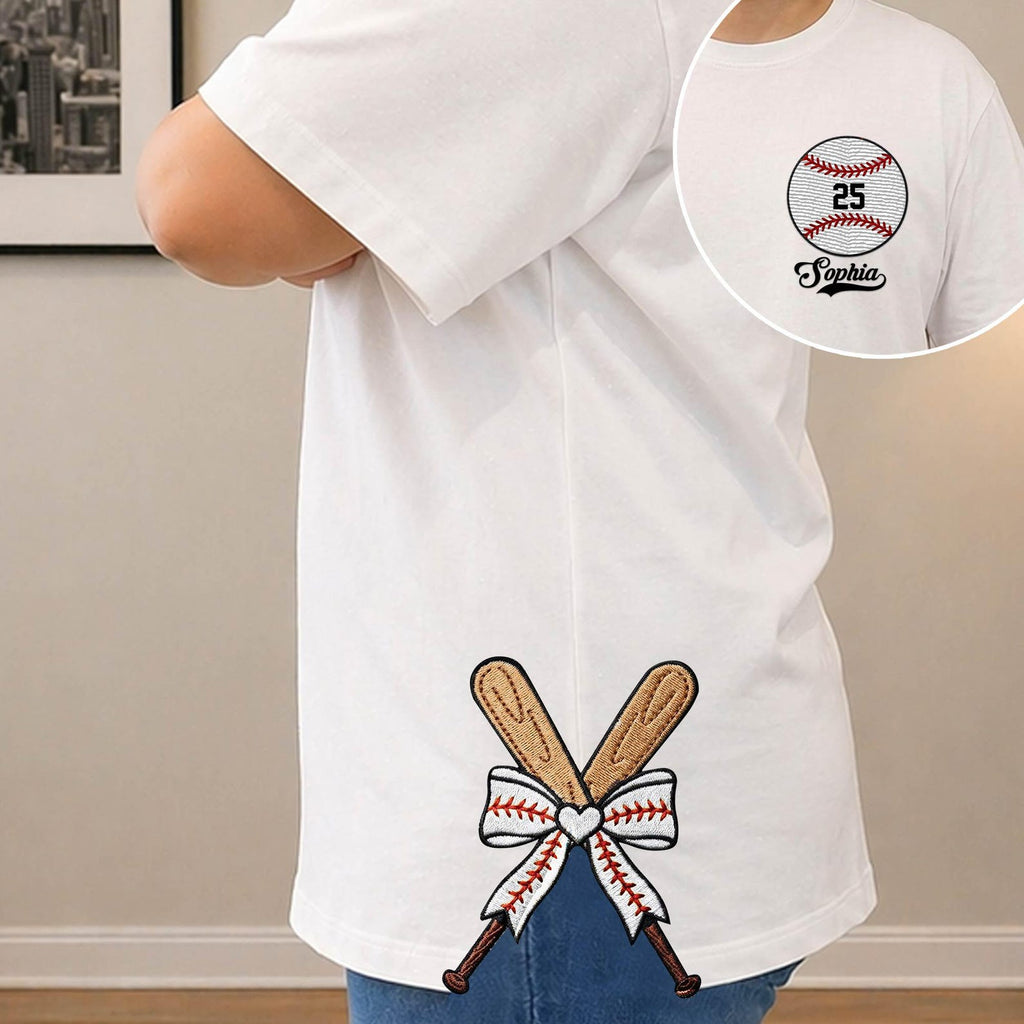Personalized Baseball Side Bow Cut-Out Sweatshirt – Custom Name & Number, Cute Coquette Bow Design