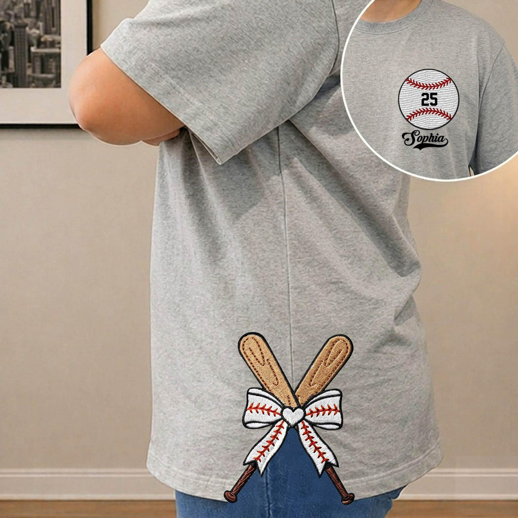 Personalized Baseball Side Bow Cut-Out Sweatshirt – Custom Name & Number, Cute Coquette Bow Design