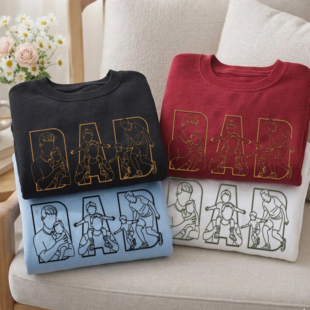 Custom Dad & Kids Silhouette Sweatshirt – Personalized Embroidered Letters with Child Photo – Papa, Daddy, Father’s Day Gift
