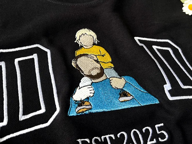 Personalisiertes Foto-Portrait besticktes Papa Sweatshirt/Hoodie/T-Shirt