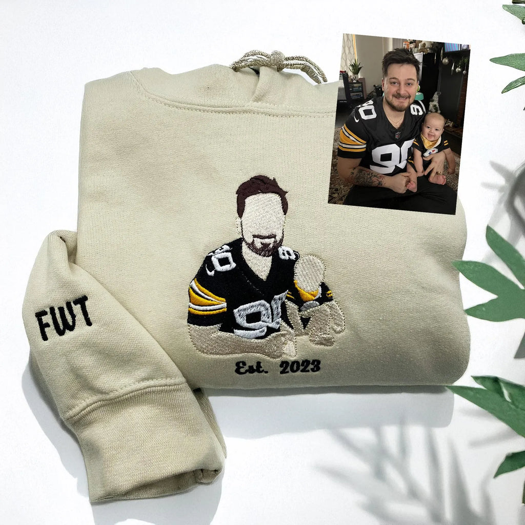 Custom Embroidered Portrait Hoodie – Personalized Family Photo Gift, Unique Keepsake Sweatshirt for Moms, Dads, and Loved Ones