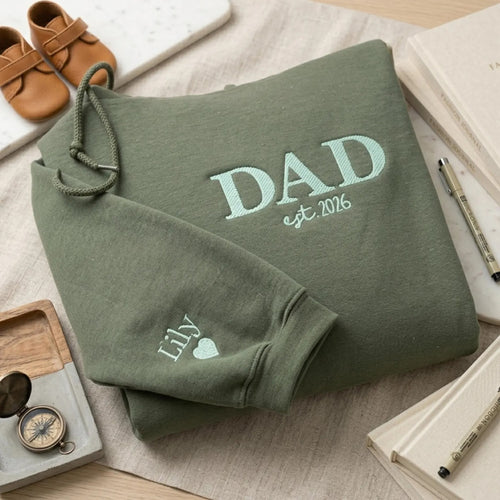 Custom Dad Hoodie – Personalized Embroidered Dad EST Sweatshirt with Kids’ Names, New Dad Hoodie, Cool Dads Club Gift
