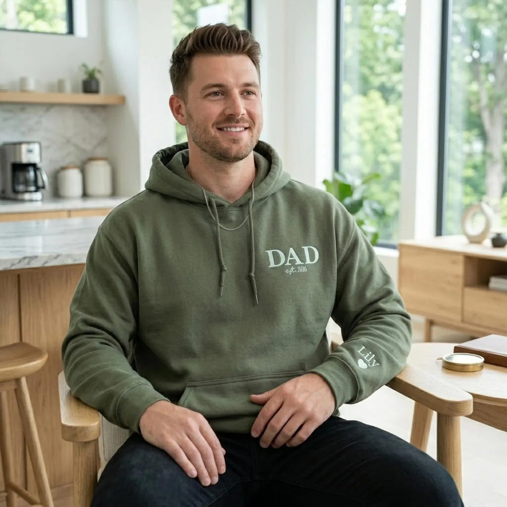 Custom Dad Hoodie – Personalized Embroidered Dad EST Sweatshirt with Kids’ Names, New Dad Hoodie, Cool Dads Club Gift