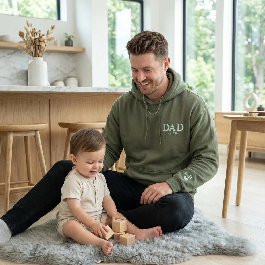 Custom Dad Hoodie – Personalized Embroidered Dad EST Sweatshirt with Kids’ Names, New Dad Hoodie, Cool Dads Club Gift