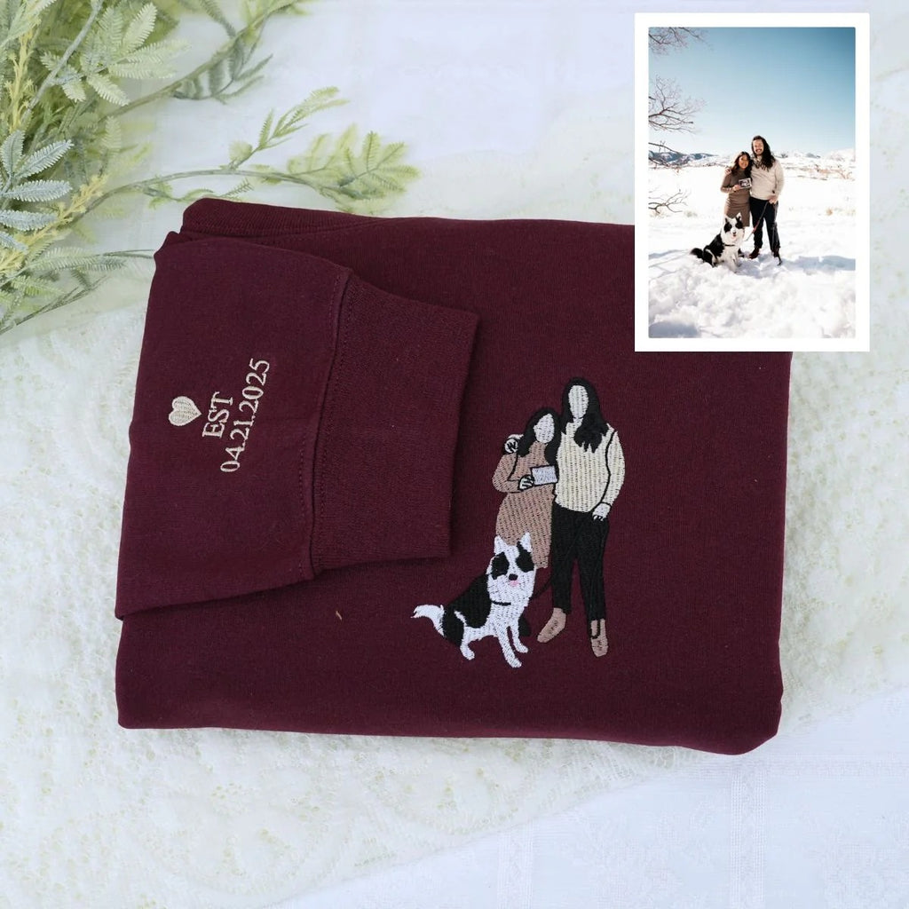 Sudadera y sudadera con capucha bordadas con retrato de mascota y dueño a todo color – Regalo único para amantes de las mascotas