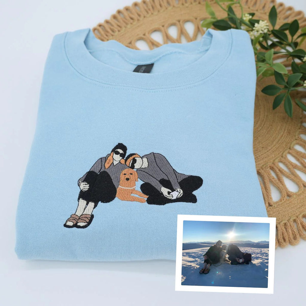 Sudadera y sudadera con capucha bordadas con retrato de mascota y dueño a todo color – Regalo único para amantes de las mascotas