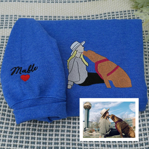 Sweat-shirt et sweat à capuche personnalisés brodés en couleur avec portrait d'animal et de son propriétaire – Cadeau unique pour les amoureux des animaux