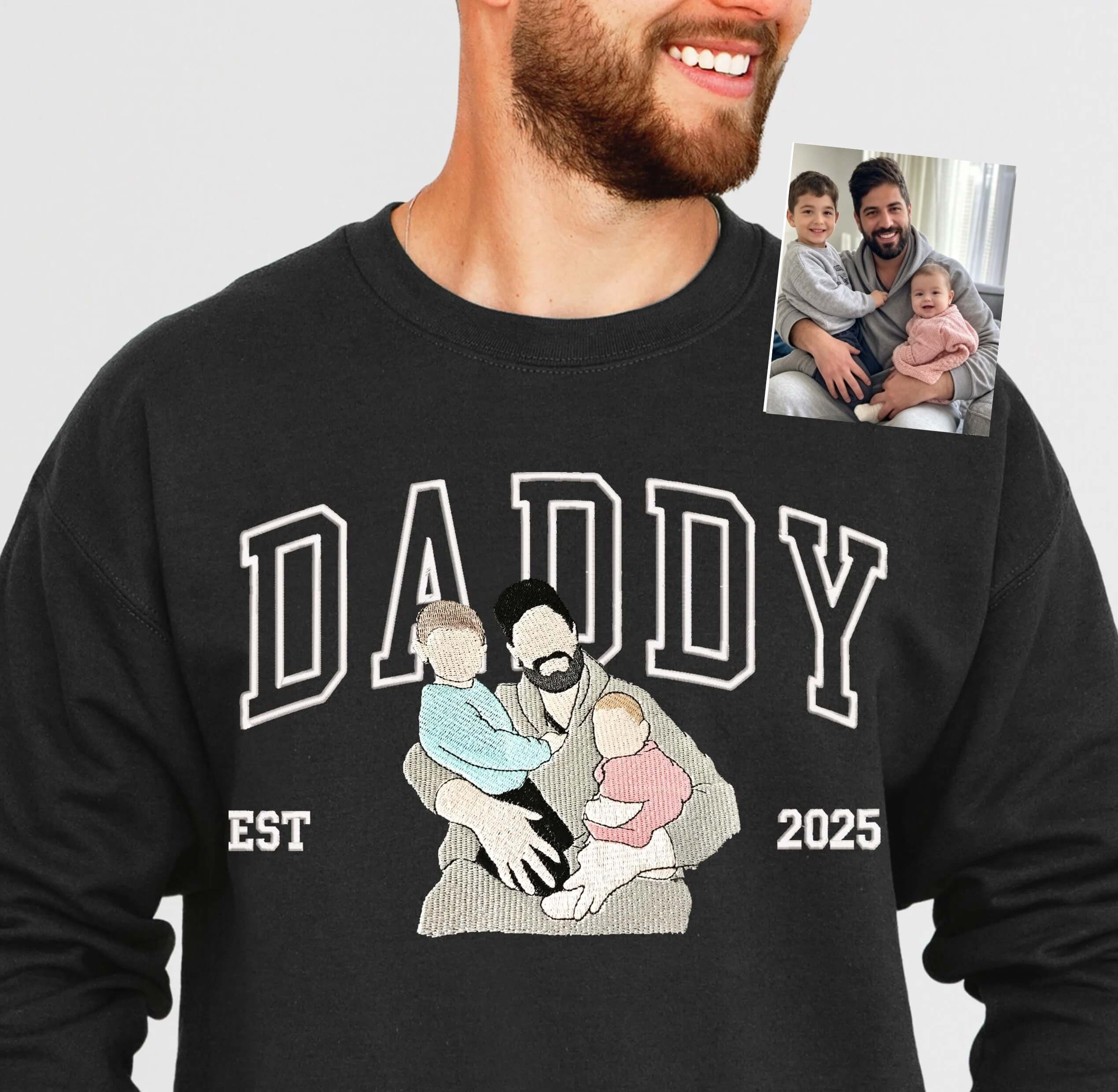 Custom Embroidered Papa/Papi/Papá/Dad Sweatshirt & Hoodie – Personalized Father & Child Photo Gift