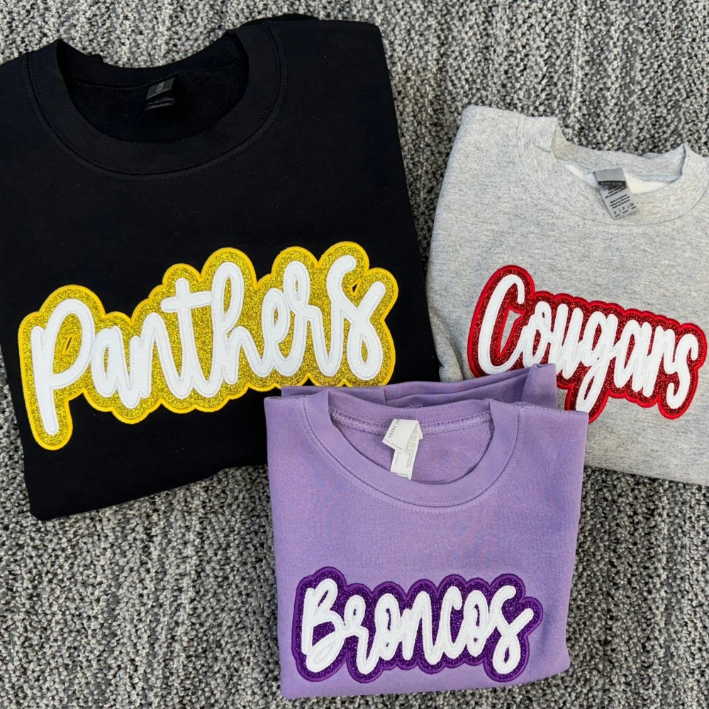 🏆 Built for Glory, Made for Us - Custom Glitter Embroidered Mascot Sweatshirt / Hoodie / T-Shirt