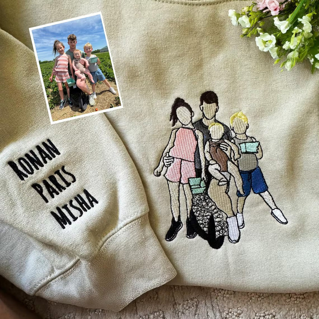 Family Reunion Custom Embroidered Portrait Sweatshirt – Personalized Dad & Family Shirt