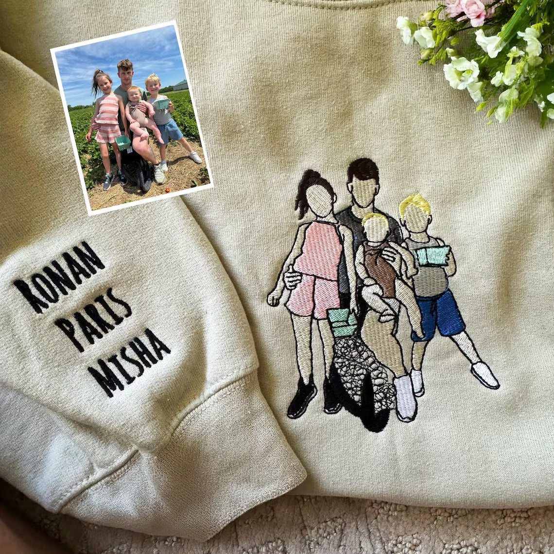 Family Reunion Custom Embroidered Portrait Sweatshirt – Personalized Dad & Family Shirt