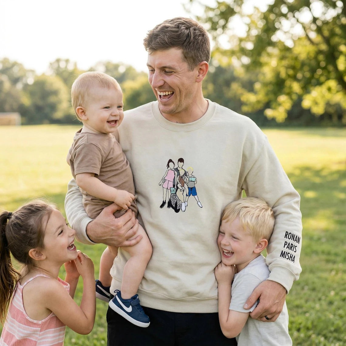 Family Reunion Custom Embroidered Portrait Sweatshirt – Personalized Dad & Family Shirt