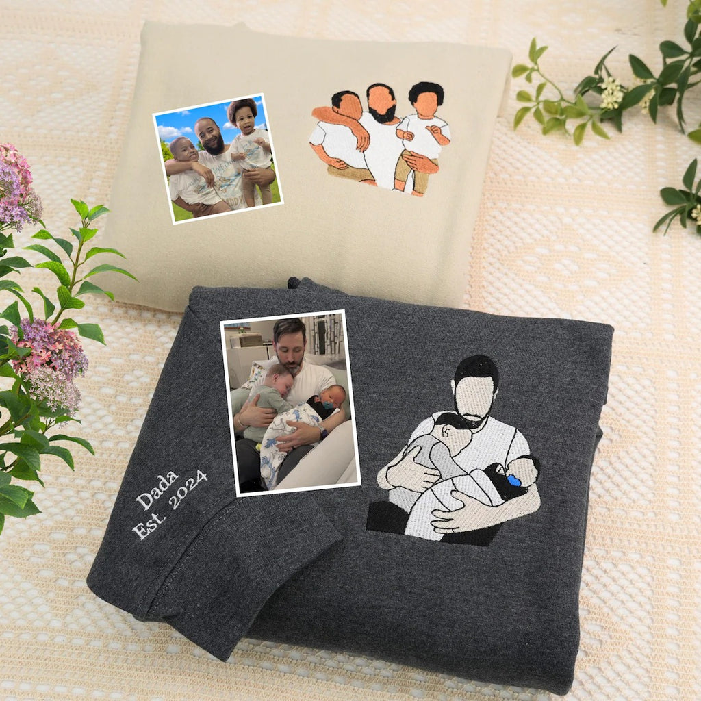 Family Reunion Custom Embroidered Portrait Sweatshirt – Personalized Dad & Family Shirt