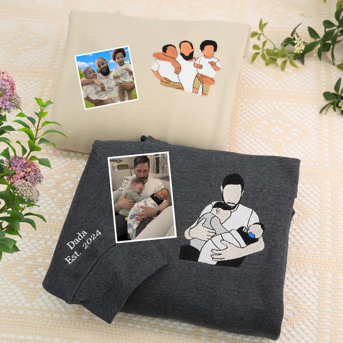Family Reunion Custom Embroidered Portrait Sweatshirt – Personalized Dad & Family Shirt