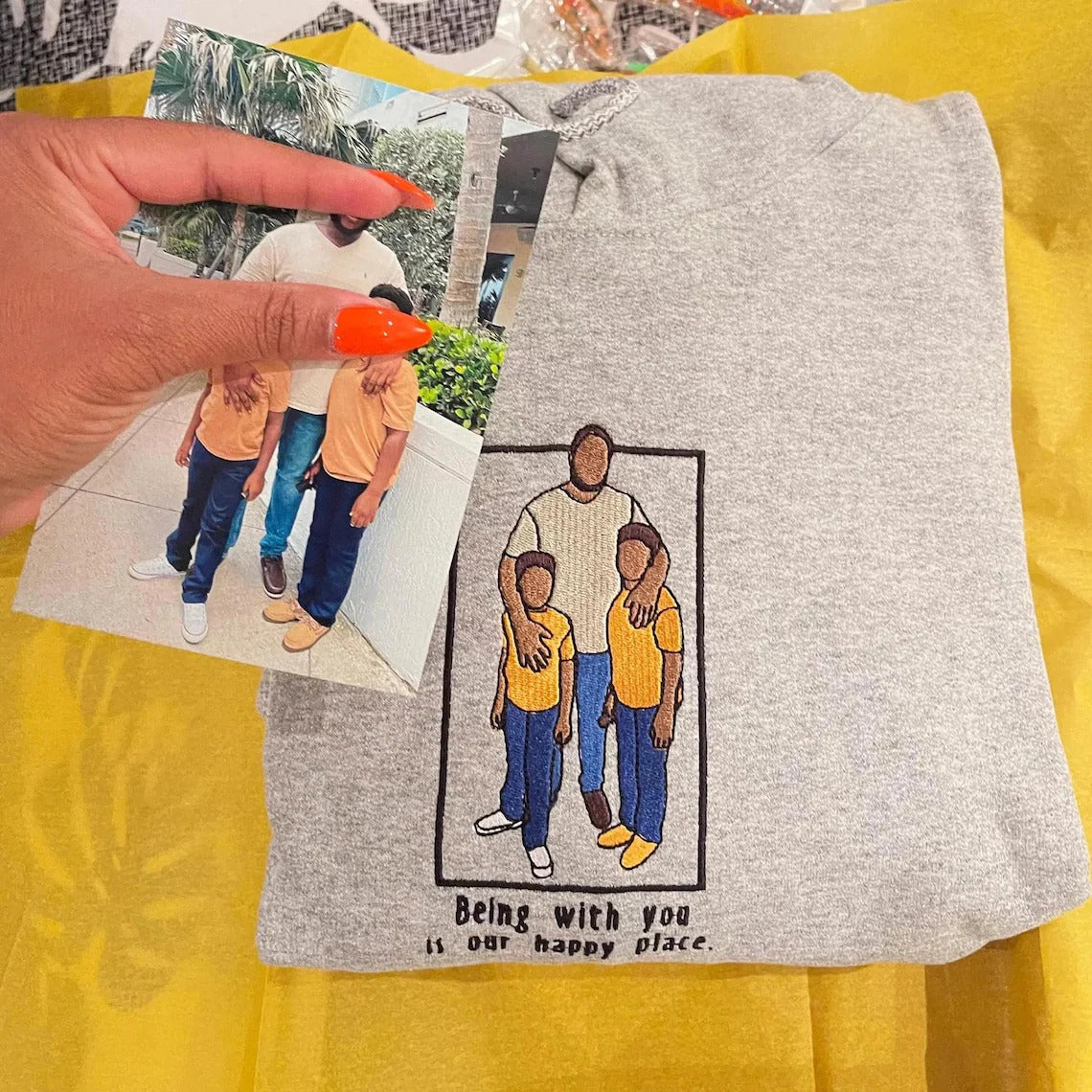 Family Reunion Custom Embroidered Portrait Sweatshirt – Personalized Dad & Family Shirt