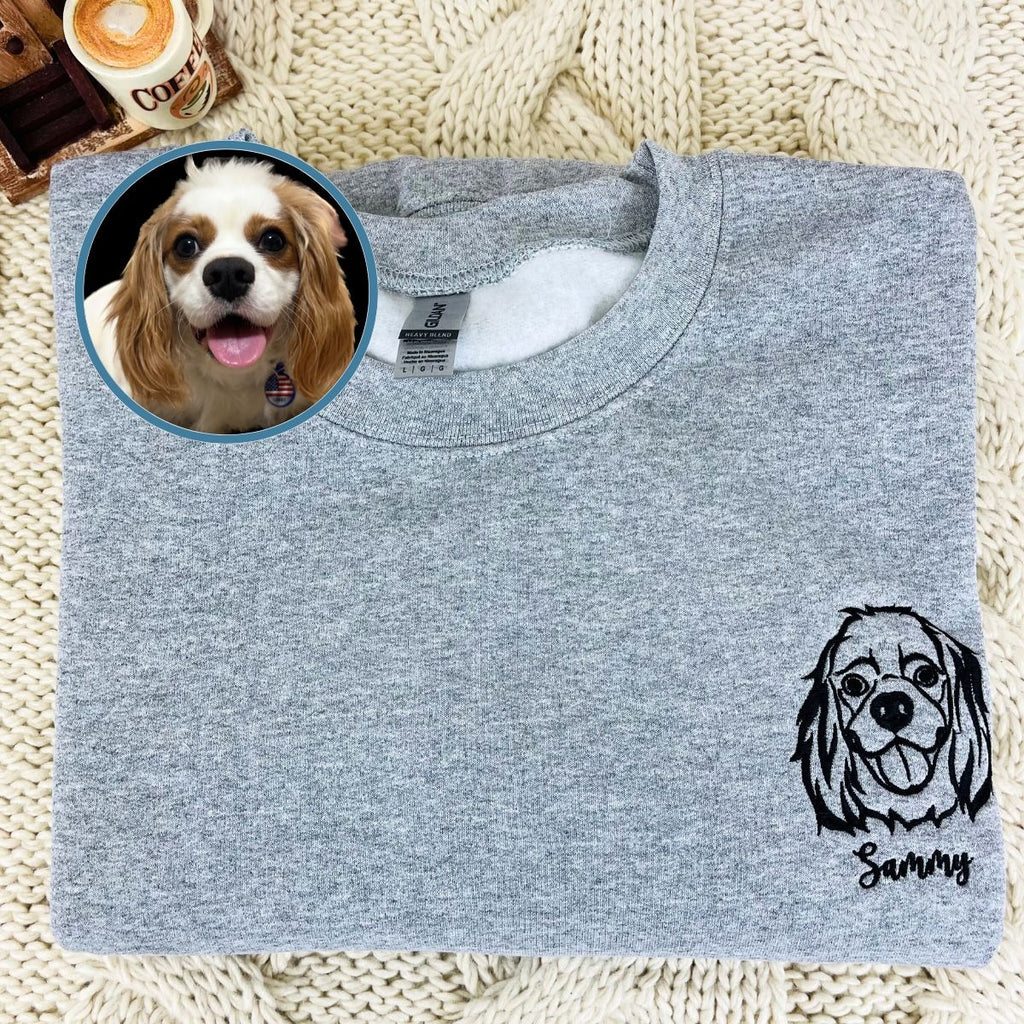 Personalisiertes besticktes Sweatshirt mit Haustierporträt – Individuelles Haustierfoto mit fetter Umrandung