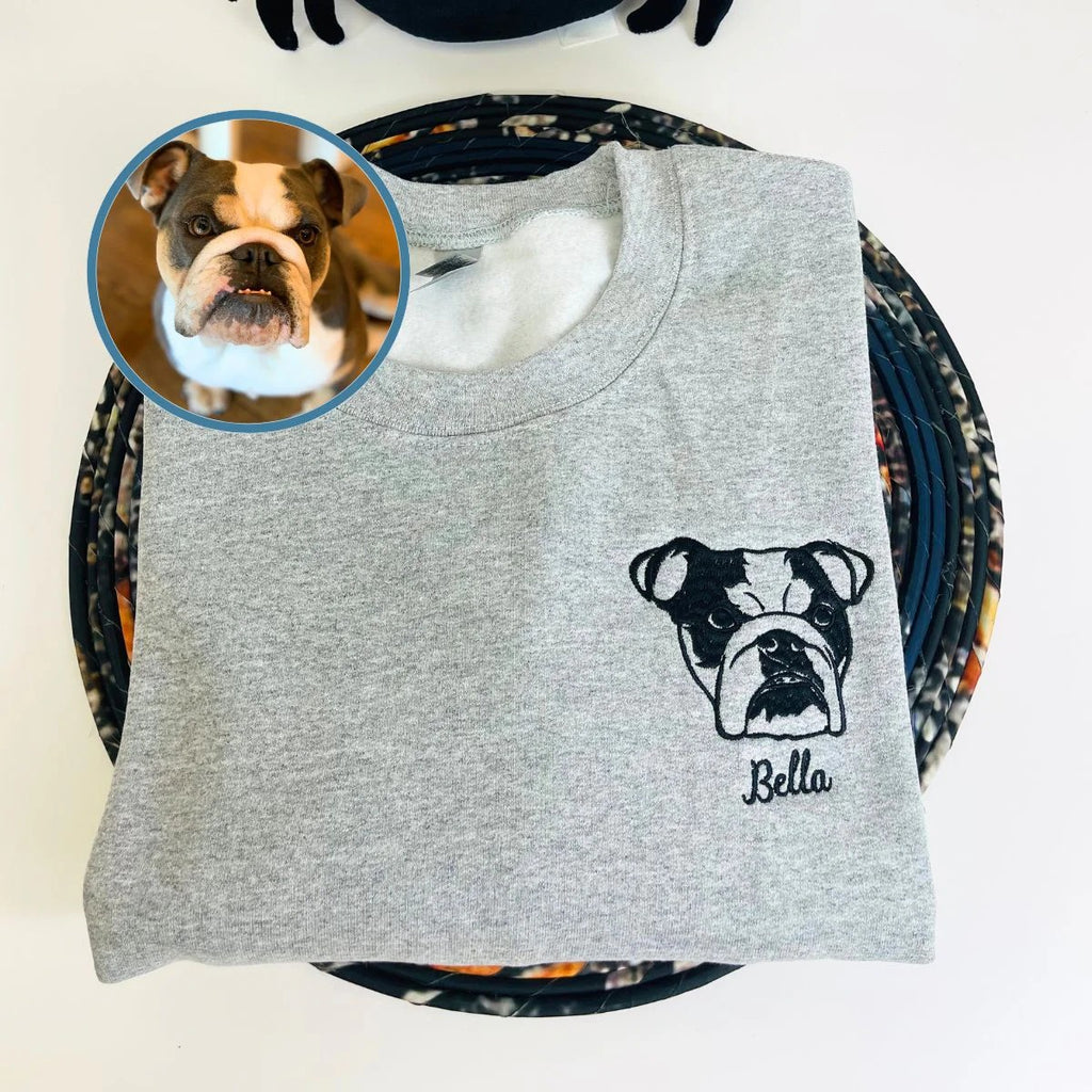 Personalisiertes besticktes Sweatshirt mit Haustierporträt – Individuelles Haustierfoto mit fetter Umrandung