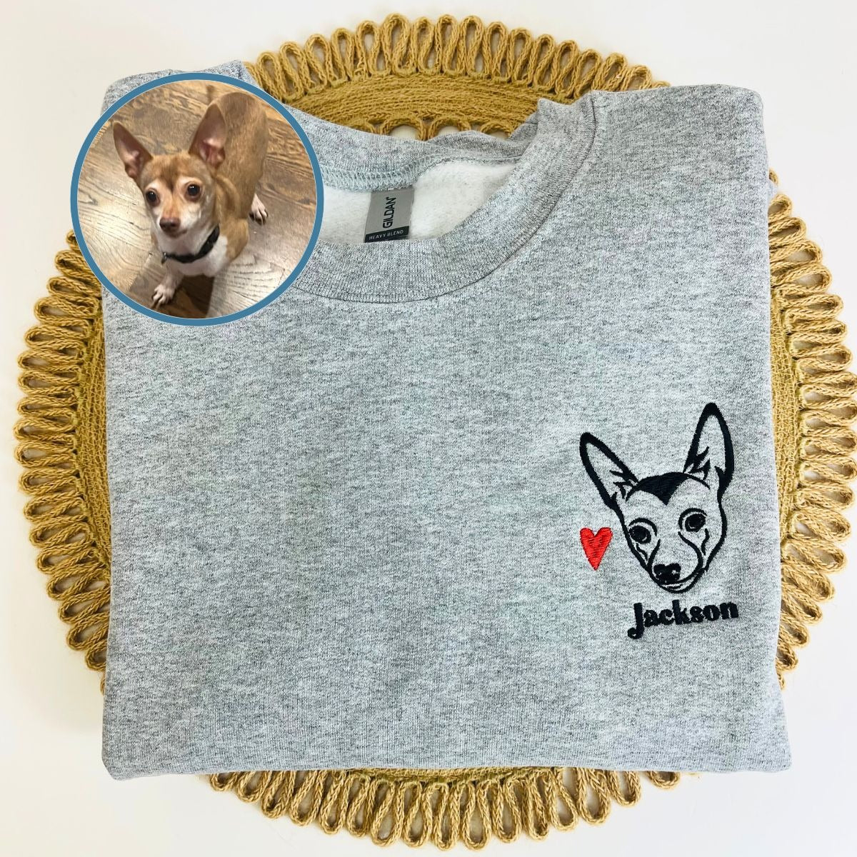 Personalized Portrait Embroidered Sweatshirt – Custom Pet Photo with Bold Outline