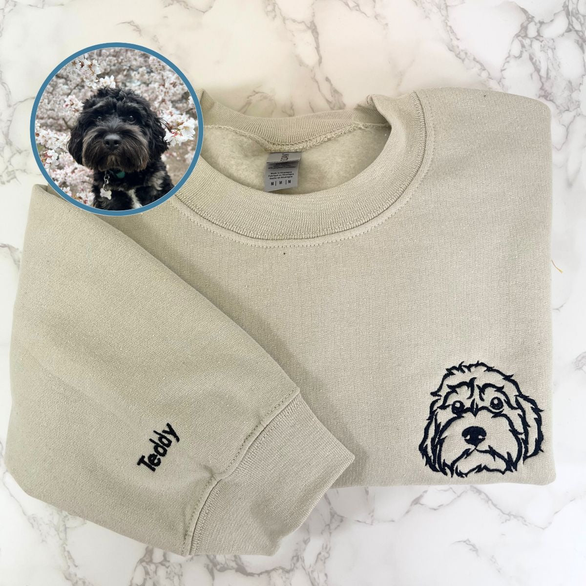 Personalisiertes besticktes Sweatshirt mit Haustierporträt – Individuelles Haustierfoto mit fetter Umrandung