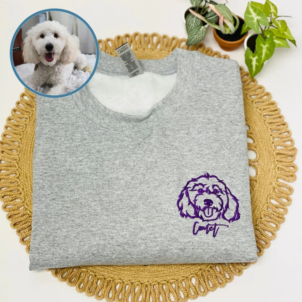 Personalisiertes besticktes Sweatshirt mit Haustierporträt – Individuelles Haustierfoto mit fetter Umrandung