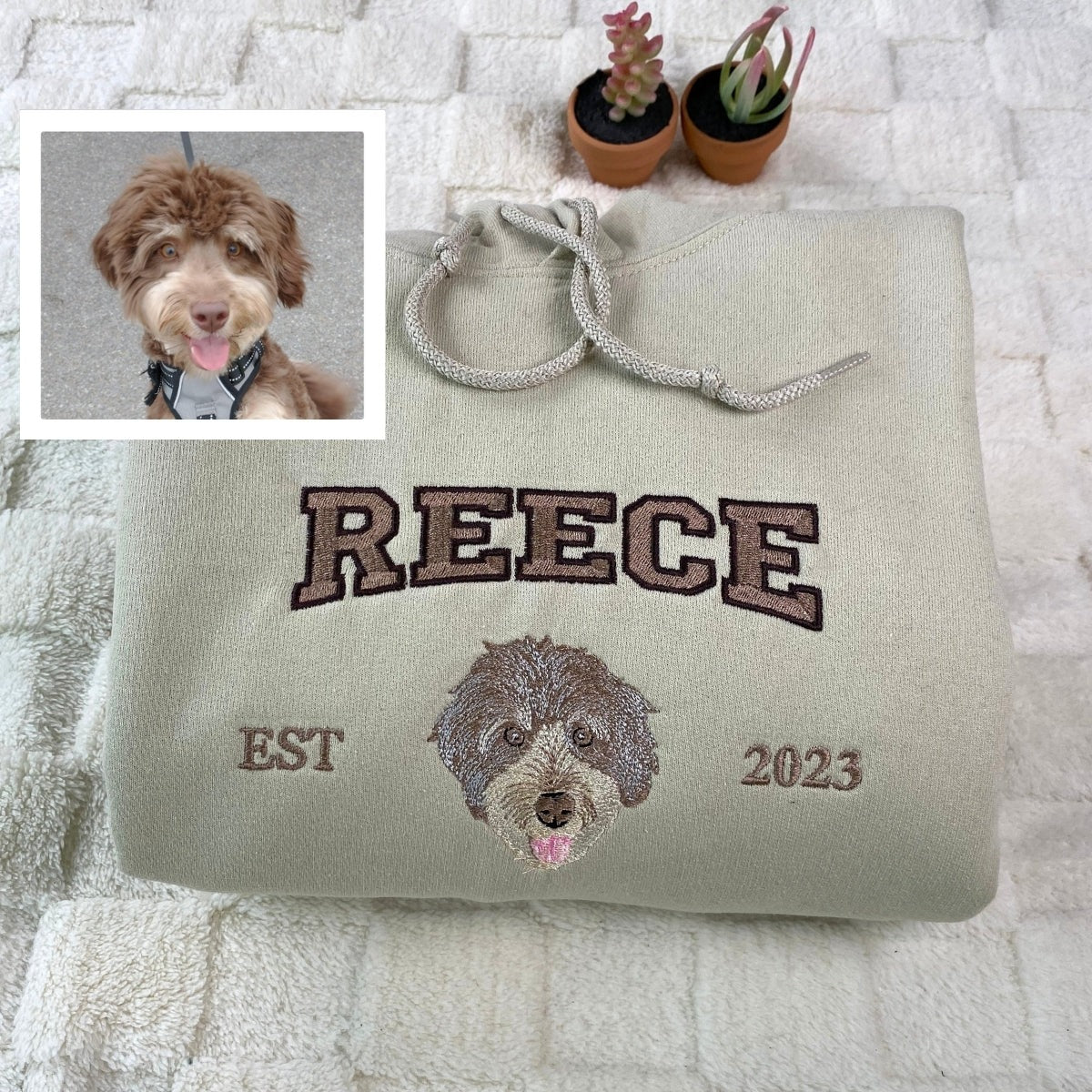 Custom Pet Portrait Hoodies – Personalized Dog Face Embroidered Sweatshirts, Perfect Pet Memorial Gift for Dog Moms & Dads