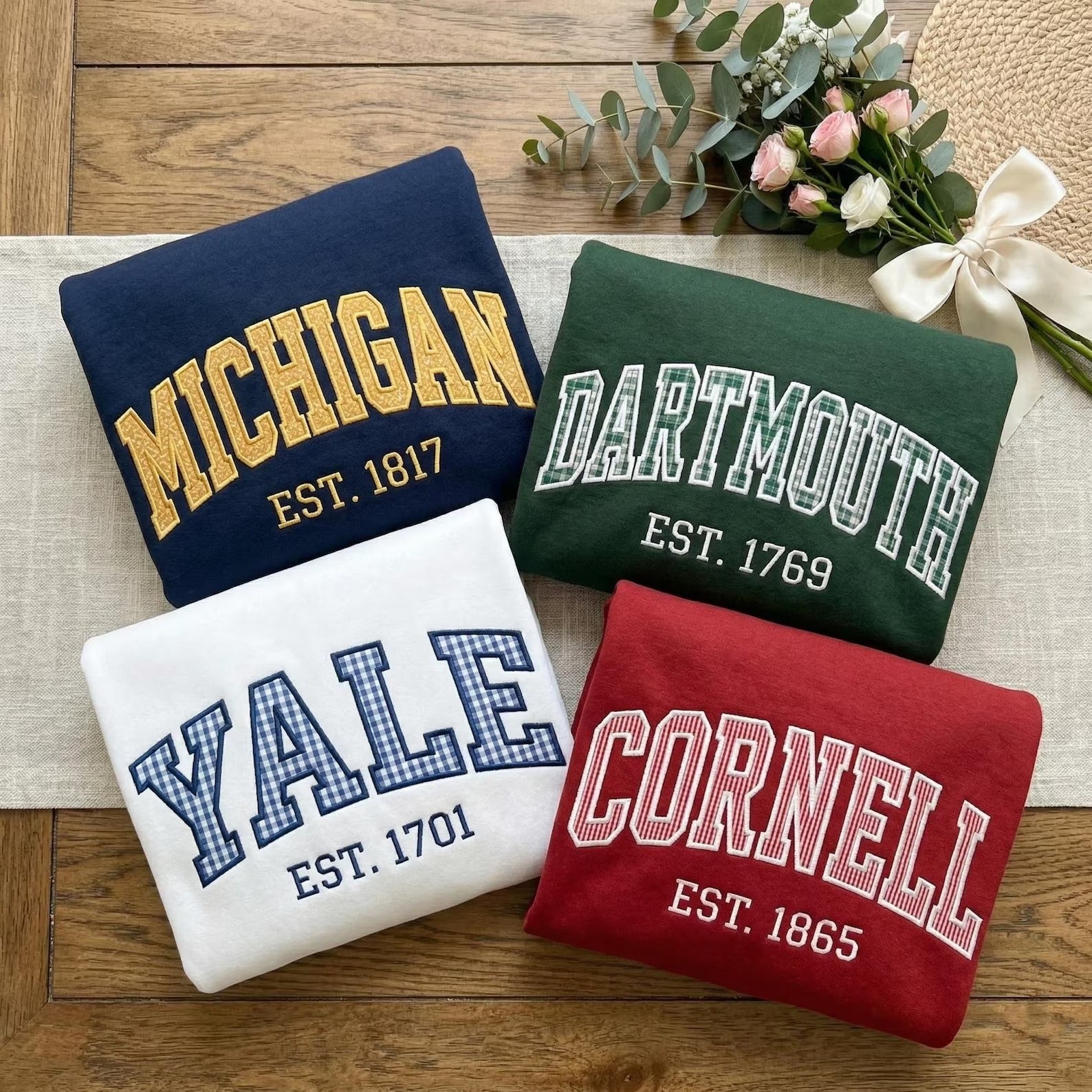Embroidered Custom Varsity Letter Sweatshirt – College Patchwork, University Applique Tee, Game Day Outfit & Personalized Gift