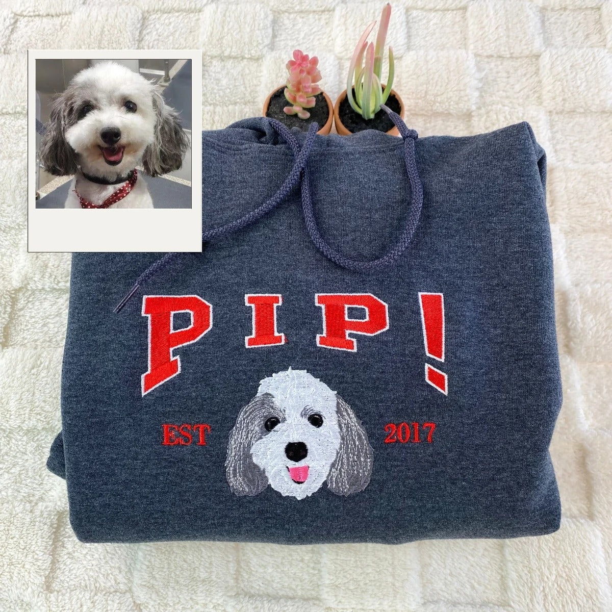 Custom Pet Portrait Hoodies – Personalized Dog Face Embroidered Sweatshirts, Perfect Pet Memorial Gift for Dog Moms & Dads