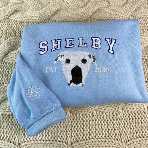 Custom Pet Portrait Hoodies – Personalized Dog Face Embroidered Sweatshirts, Perfect Pet Memorial Gift for Dog Moms & Dads