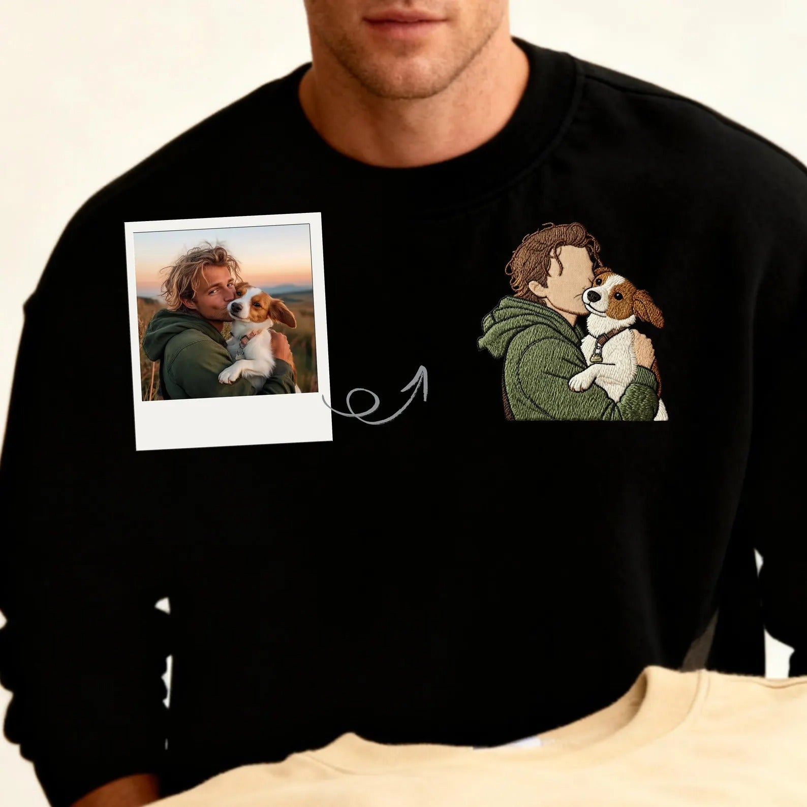 Custom Embroidered Pet & Owner Portrait Sweatshirt – Personalized Dog/Cat Family Photo Hoodie