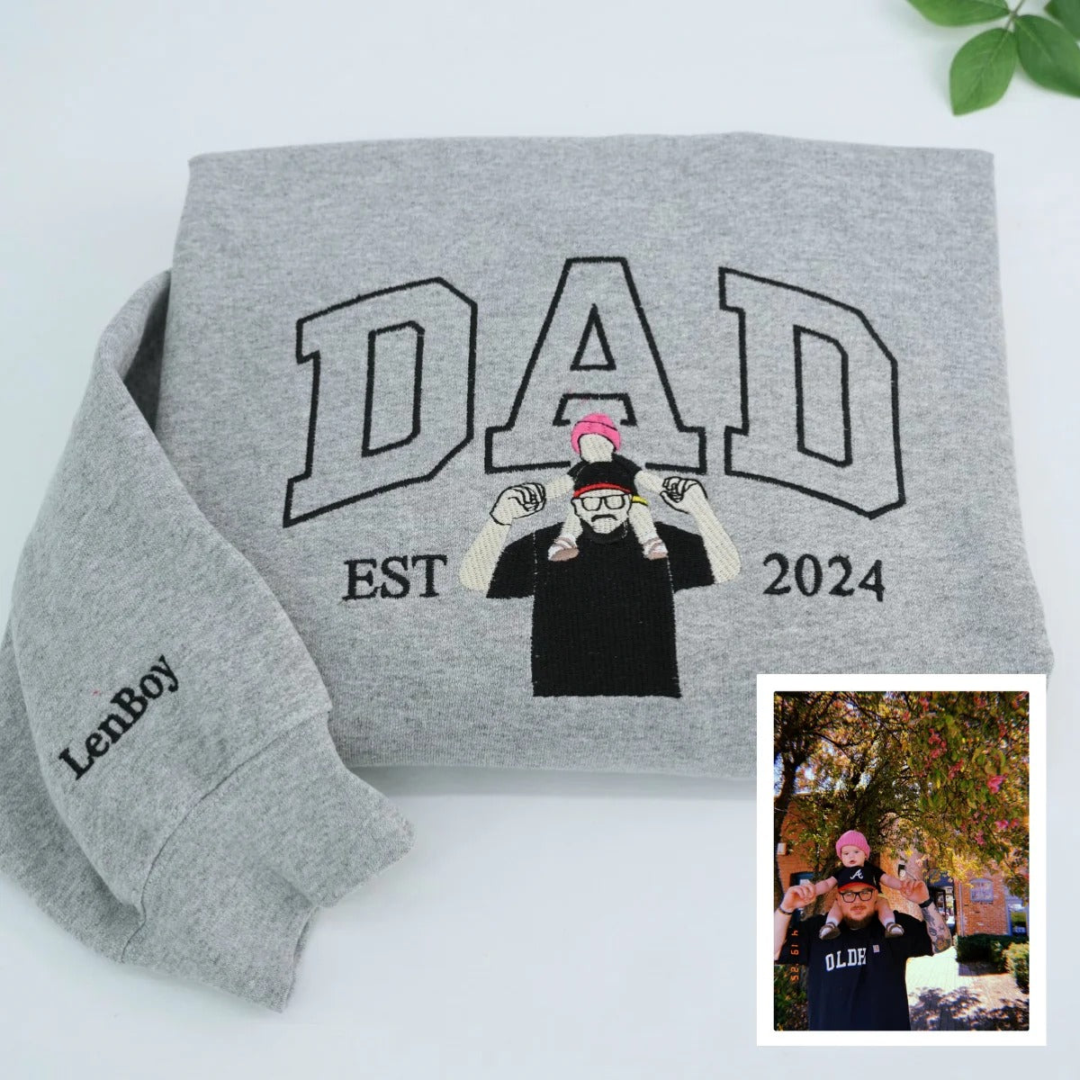 Custom Embroidered Papa/Papi/Papá/Dad Sweatshirt & Hoodie – Personalized Father & Child Photo Gift