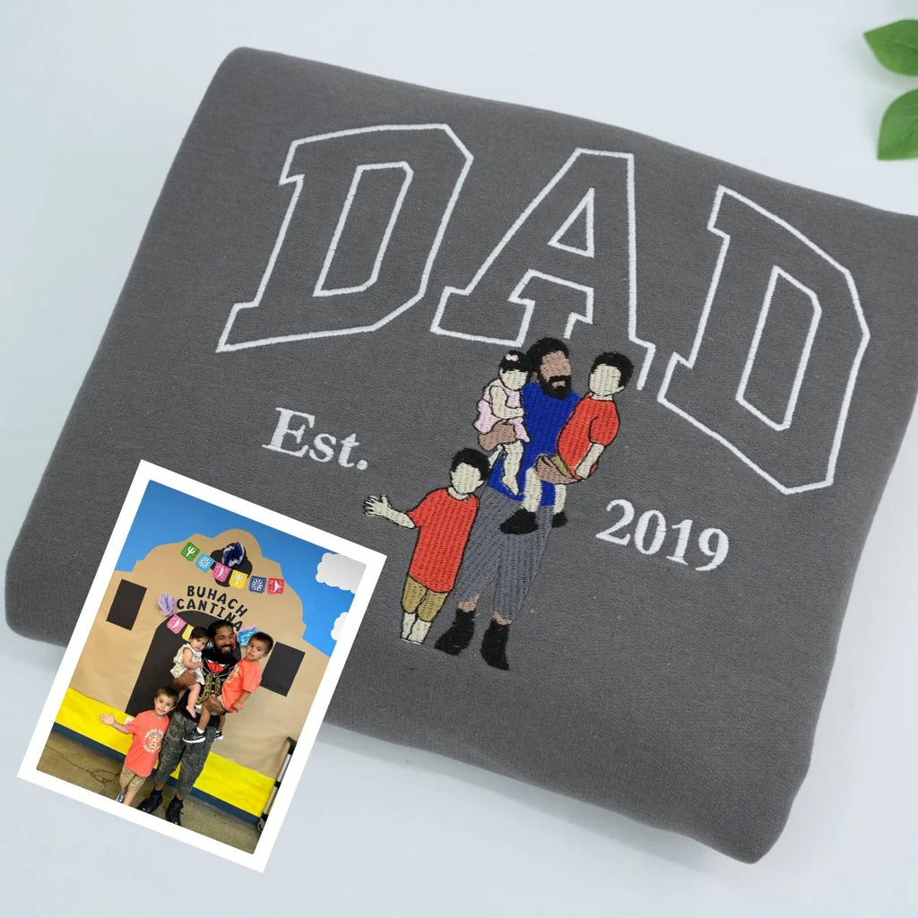 Sweat-shirt et sweat à capuche personnalisés avec broderie Papa/Papi/Papá/Dad – Cadeau photo personnalisé père et enfant