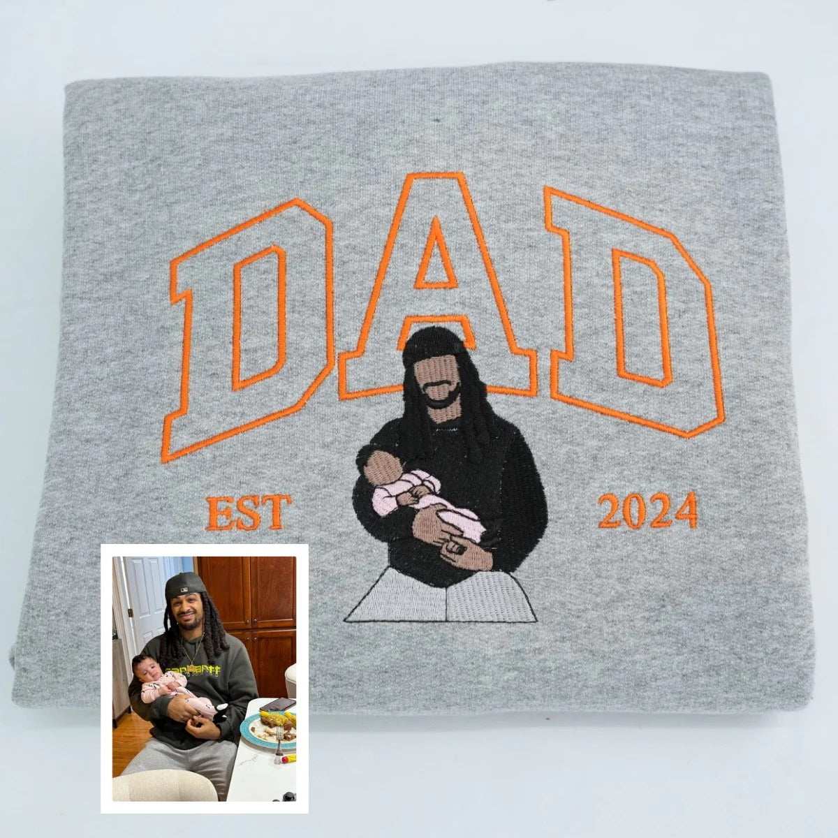 Custom Embroidered Papa/Papi/Papá/Dad Sweatshirt & Hoodie – Personalized Father & Child Photo Gift