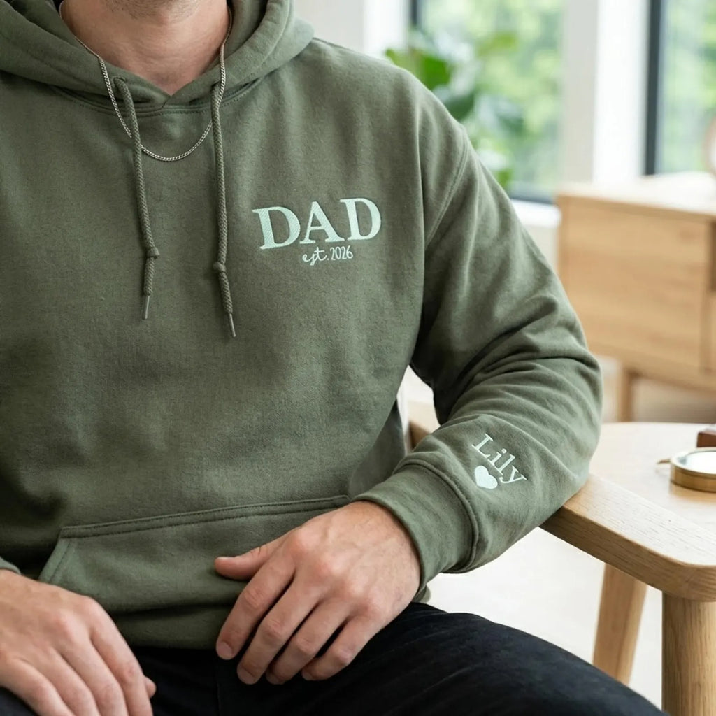 Custom Dad Hoodie – Personalized Embroidered Dad EST Sweatshirt with Kids’ Names, New Dad Hoodie, Cool Dads Club Gift