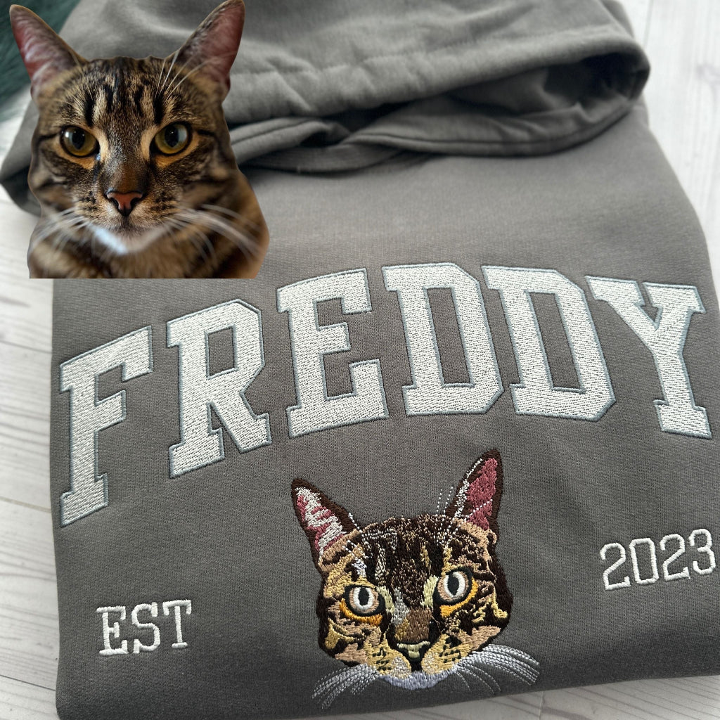 Individuell besticktes Haustier-Gesicht Sweatshirt / Hoodie – Personalisiertes Hunde- & Katzenporträt nach Foto, Geschenk für Tierliebhaber