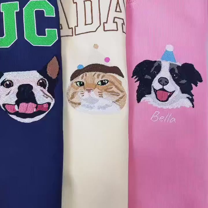 Custom Pet Face Embroidered Sweatshirt / Hoodie – Personalized Dog & Cat Portrait from Photo, Pet Lover Gift